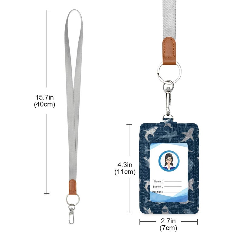 VIKKO Badge Holder, PU Leather ID Card Case Wallet with Neck Lanyard and Key Ring (Shark) - Image 3